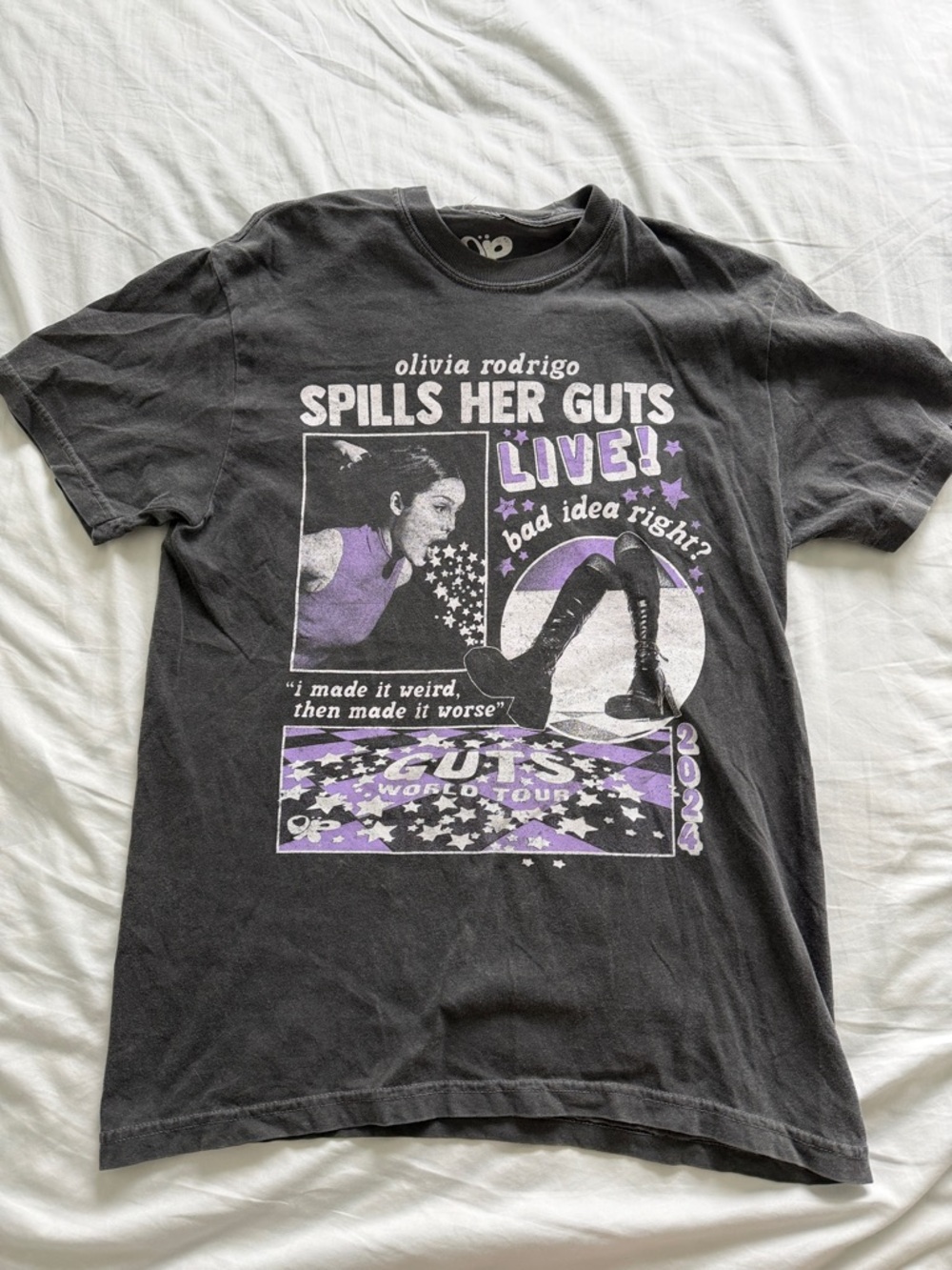 Olivia Rodrigo GUTS World Tour grey tee shirt, medium